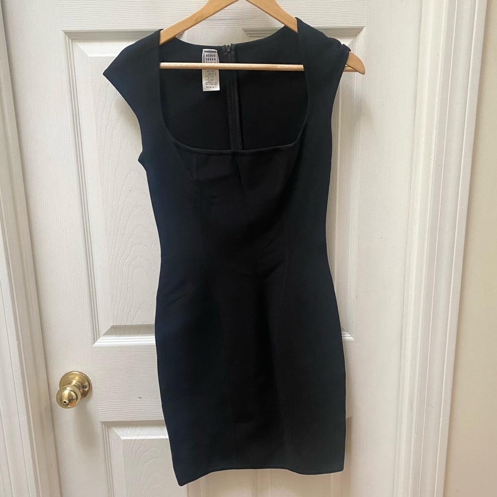 Herve Leger Black square neck bandage dress XL